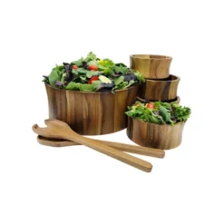 Kalmar Home Solid Acacia 7 Piece - Large Salad Bowl With Servers And 4 Individuals
