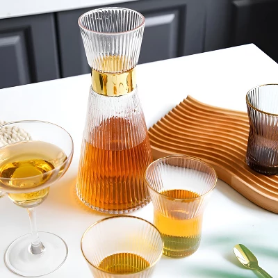 Slickblue Stylish Hand-Blown Clear/Grey Glass Carafe Set With Bamboo Lid, 34 Oz Carafe And 2 Glasses 4 Slickblue Stylish Hand-Blown Clear/Grey Glass Carafe Set With Bamboo Lid, 34 Oz Carafe And 2 Glasses - Image 2