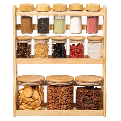 Basicwise Bamboo Spice Rack & Pantry Organizer Witj Glass Jars – Perfect For Countertop Storage In Kitchens To Keep Containers Neatly Displayed 13 Basicwise Bamboo Spice Rack & Pantry Organizer Witj Glass Jars – Perfect For Countertop Storage In Kitchens To Keep Containers Neatly Displayed - Image 11