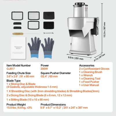 VEVOR Electric Vegetable Slicer, 4 In 1 Multifunctional Food Cutter, 200W Vegetable Chopper For Slicing Shredding Dicing And Slitting 9 VEVOR Electric Vegetable Slicer, 4 In 1 Multifunctional Food Cutter, 200W Vegetable Chopper For Slicing Shredding Dicing And Slitting - Image 7