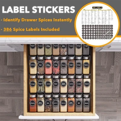 Spice Drawer Organizer With 32 Glass Spice Jars, 386 Labels, For Kitchen Drawers,Black 5 Spice Drawer Organizer With 32 Glass Spice Jars, 386 Labels, For Kitchen Drawers,Black - Image 3