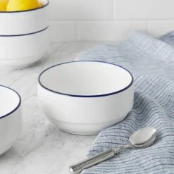 (3 Pack) Blue Rim Stoneware Bowl