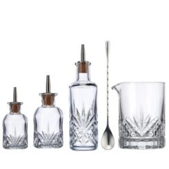 Godinger Silver 8pc Dublin Crystal Bitters Set: Beverage Serving Set, Includes Pitcher & Tumblers, Hand Wash, Clear Crystal