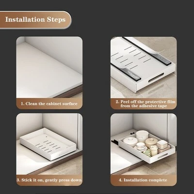 Pull Out Cabinet Organizer, Sturdy Carbon Steel Slide-Out Shelves, Slide Out Shelf Fixed With Adhesive, Extendable Slide Out Drawer White 5 Pull Out Cabinet Organizer, Sturdy Carbon Steel Slide-Out Shelves, Slide Out Shelf Fixed With Adhesive, Extendable Slide Out Drawer White - Image 3