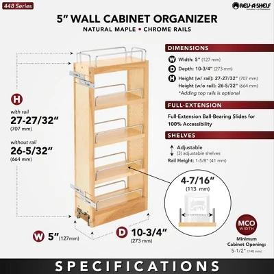 Rev-A-Shelf 448-WC-8C Wall Cabinet Pull Out Kitchen Storage Organizer With 3 Adjustable Wood Shelves And Chrome Rails 3 Rev-A-Shelf 448-WC-8C Wall Cabinet Pull Out Kitchen Storage Organizer With 3 Adjustable Wood Shelves And Chrome Rails