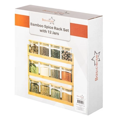Basicwise Bamboo Spice Rack & Pantry Organizer Witj Glass Jars – Perfect For Countertop Storage In Kitchens To Keep Containers Neatly Displayed 11 Basicwise Bamboo Spice Rack & Pantry Organizer Witj Glass Jars – Perfect For Countertop Storage In Kitchens To Keep Containers Neatly Displayed - Image 9