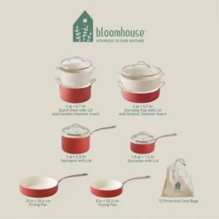 Bloomhouse 12 Piece Aluminum Enamel Cookware Set W/ Non-stick Non-toxic Ceramic Interior And Ceramic Steamer Insert 16 Bloomhouse 12 Piece Aluminum Enamel Cookware Set W/ Non-stick Non-toxic Ceramic Interior And Ceramic Steamer Insert -Target KitchenAid GUEST db785417 32c6 470f b3a5 752c7e2e1071