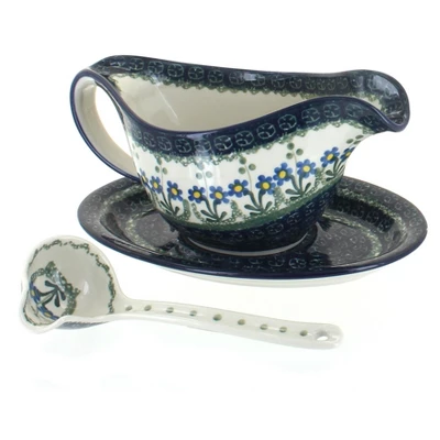 Blue Rose Polish Pottery 239-561 Ceramika Artystyczna Gravy Boat With Ladle 6 Blue Rose Polish Pottery 239-561 Ceramika Artystyczna Gravy Boat With Ladle - Image 4