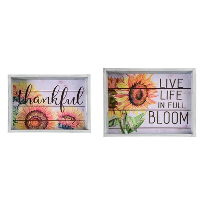 Transpac Wood 15.75 In Multicolor Harvest Sunflower Serving Trays Set Of 2 For Fall And Thanksgiving 4 Transpac Wood 15.75 In Multicolor Harvest Sunflower Serving Trays Set Of 2 For Fall And Thanksgiving - Image 2