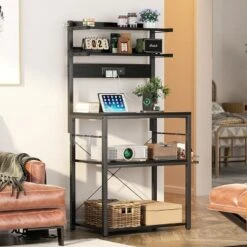 Aheaplus Kitchen Storage Rack With Power Outlet, Coffee Bar Station With LED Lights, Bakers Rack With 6 S-Shaped Hooks -Target KitchenAid GUEST dc80d41f ca05 4043 8478 ed8cb0f84c9e