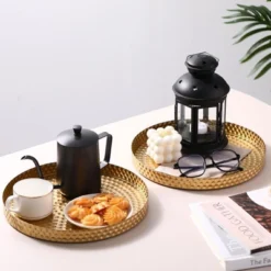 Attop 2-Pack Hammered Gold Round Trays 11 Inch Decorative Serving Trays For Wedding Bar Vanity Jewelry Key Bowls Bathroom Candle Perfume Counter -Target KitchenAid GUEST dc9ff965 804c 4f44 86cb b02065010959