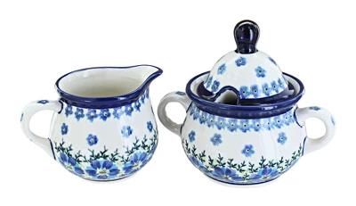 Blue Rose Polish Pottery 944-945 Zaklady Cream & Sugar Set 5 Blue Rose Polish Pottery 944-945 Zaklady Cream & Sugar Set - Image 3