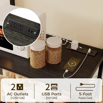 Acekool 4-Tier Bakers Rack With Power Outlets, Kitchen Microwave Stand, Storage Organizer, Shelf With Hooks, Coffee Bar Rack, Brown 5 Acekool 4-Tier Bakers Rack With Power Outlets, Kitchen Microwave Stand, Storage Organizer, Shelf With Hooks, Coffee Bar Rack, Brown - Image 3