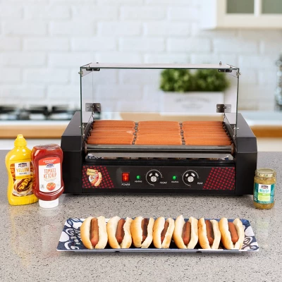 Great Northern Popcorn Hot Dog Roller Machine With Cover & Drip Tray – 1170W Stainless-Steel Cooker With 9 Rollers – 24 Hotdog Capacity Electric Grill 3 Great Northern Popcorn Hot Dog Roller Machine With Cover & Drip Tray – 1170W Stainless-Steel Cooker With 9 Rollers – 24 Hotdog Capacity Electric Grill