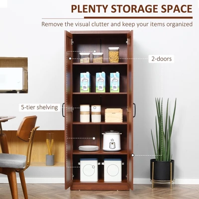 Yukimo 63" 2-Door Kitchen Pantry Storage Cabinet, 5-Tier Shelving With 2 Adjustable Shelves, Brown 5 Yukimo 63" 2-Door Kitchen Pantry Storage Cabinet, 5-Tier Shelving With 2 Adjustable Shelves, Brown - Image 3