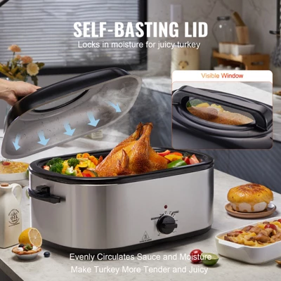 VEVOR Electric Roaster Oven, 26 QT Turkey Roaster Oven With Self-Basting Lid,1450W Roaster Oven With Defrost & Warm Function, Adjustable Temperature 5 VEVOR Electric Roaster Oven, 26 QT Turkey Roaster Oven With Self-Basting Lid,1450W Roaster Oven With Defrost & Warm Function, Adjustable Temperature - Image 3