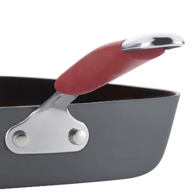 Rachael Ray 11" Hard-Anodized Nonstick Deep Square Grill Pan - Gray With Cranberry Red Handle: Griddle Pan, Rust-Resistant 10 Rachael Ray 11" Hard-Anodized Nonstick Deep Square Grill Pan - Gray With Cranberry Red Handle: Griddle Pan, Rust-Resistant - Image 8