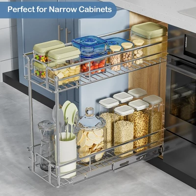LOVMOR Pull Out Spice Rack For Narrow Cabinet (8?" W X 21" D),2 Tier Slide Out Cabinet Organizer And Pull Out Shelves Under 3 LOVMOR Pull Out Spice Rack For Narrow Cabinet (8?" W X 21" D),2 Tier Slide Out Cabinet Organizer And Pull Out Shelves Under