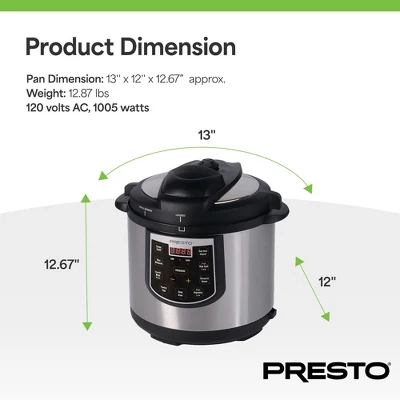 Presto 6 Qt Electric Pressure Cooker Plus, Stainless Steel Slow Cooker, Silver 6 Presto 6 Qt Electric Pressure Cooker Plus, Stainless Steel Slow Cooker, Silver - Image 4