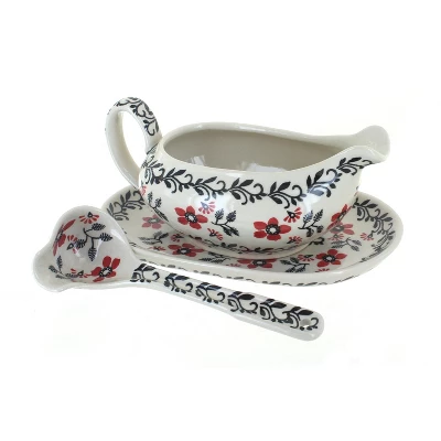 Blue Rose Polish Pottery S119 Manufaktura Gravy Boat Plate & Ladle 16 Blue Rose Polish Pottery S119 Manufaktura Gravy Boat Plate & Ladle - Image 14