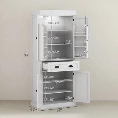 Yukimo 71" Tall Pantry Cabinet, LED-lit Kitchen Storage With Drawer, Adjustable Shelves, White 4 Yukimo 71" Tall Pantry Cabinet, LED-lit Kitchen Storage With Drawer, Adjustable Shelves, White - Image 2