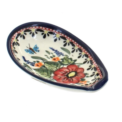 Blue Rose Polish Pottery 1015 Zaklady Small Spoon Rest 8 Blue Rose Polish Pottery 1015 Zaklady Small Spoon Rest - Image 6
