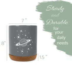 Elanze Designs 8 Inch Galactic Stars And Planet Large Ceramic Kitchen Utensil Holder Gray And White Crock With Cork Base