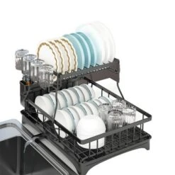 SEVOBAL 2-Tier Dish Racks Kitchen Holder Dish Drying Rack Drainboard Detachable Drainer Organizer Utensil Cup Rack Swivel, Black, 17.36"*12.68"*4.29" -Target KitchenAid GUEST e24e025a b470 4ebc b235 b66feda25154