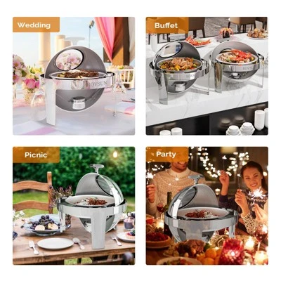 ROVSUN 6QT Roll Top Round Chafing Dish Buffet Set With Glass Window For Wedding Party Banquet Event 8 ROVSUN 6QT Roll Top Round Chafing Dish Buffet Set With Glass Window For Wedding Party Banquet Event - Image 6