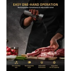 SUGIFT Electric Salt And Pepper Grinder Set Rechargeable Stainless Steel Mills With LED Light Adjustable Coarseness Type C Charging Base 95ml Capacity 12 SUGIFT Electric Salt And Pepper Grinder Set Rechargeable Stainless Steel Mills With LED Light Adjustable Coarseness Type C Charging Base 95ml Capacity -Target KitchenAid GUEST e31124d7 e264 4767 b2b9 23fc8646f43c