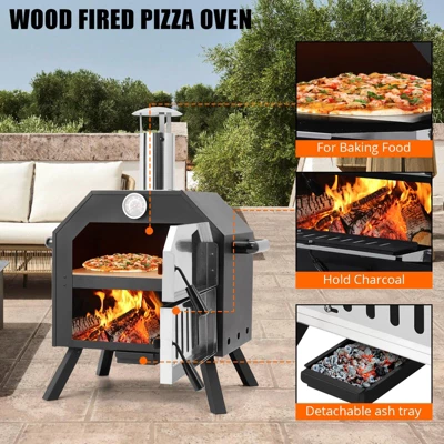 Outdoor Pizza Oven Wood Fired Pizza Oven Portable Patio Ovens Included Pizza Stone 4 Outdoor Pizza Oven Wood Fired Pizza Oven Portable Patio Ovens Included Pizza Stone - Image 2
