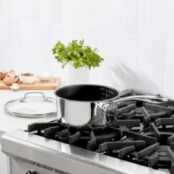 Cuisinart Classic 3qt Ceramic Nonstick Sauce Pan With Cover: Silver, Ergonomic Handle, Dishwasher-Safe, Gas & Electric Compatible