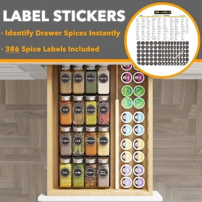 Spice Drawer Organizer With 20 Glass Spice Jars, 386 Labels, For Kitchen Drawers,Black 5 Spice Drawer Organizer With 20 Glass Spice Jars, 386 Labels, For Kitchen Drawers,Black - Image 3