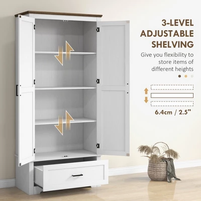Yukimo 69" Kitchen Pantry Cabinet, White, With 2 Doors, Drawer & Adjustable Shelves, Freestanding Storage Solution For Dining Room 6 Yukimo 69" Kitchen Pantry Cabinet, White, With 2 Doors, Drawer & Adjustable Shelves, Freestanding Storage Solution For Dining Room - Image 4