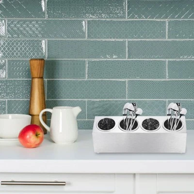 Unique Bargains Stainless Steel Cylinder Commercial Utensil Holder 4 Holes 5 Unique Bargains Stainless Steel Cylinder Commercial Utensil Holder 4 Holes - Image 3