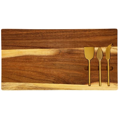 MegaChef 21 X 11 Inch Acacia Wood Cheese Board With 3 Piece Knife Set 3 MegaChef 21 X 11 Inch Acacia Wood Cheese Board With 3 Piece Knife Set