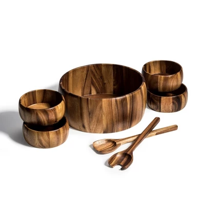 Kalmar Home Solid Acacia Wood 7 Piece - X-Large Salad Bowl With Servers And 4 Individuals 5 Kalmar Home Solid Acacia Wood 7 Piece - X-Large Salad Bowl With Servers And 4 Individuals - Image 3