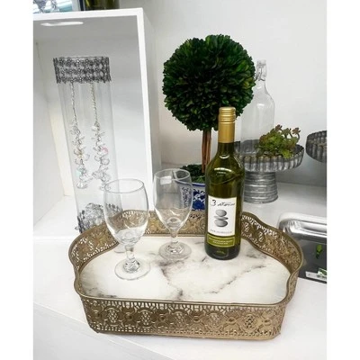 Essential Decor & Beyond 3-Piece Metal Tray With Marble Indoor Decor 4 Essential Decor & Beyond 3-Piece Metal Tray With Marble Indoor Decor - Image 2