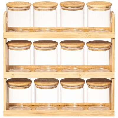 Basicwise Bamboo Spice Rack & Pantry Organizer Witj Glass Jars – Perfect For Countertop Storage In Kitchens To Keep Containers Neatly Displayed 9 Basicwise Bamboo Spice Rack & Pantry Organizer Witj Glass Jars – Perfect For Countertop Storage In Kitchens To Keep Containers Neatly Displayed - Image 7