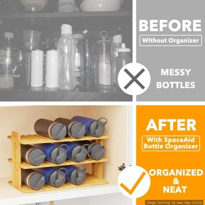Bamboo Water Bottle Organizer With Labels For Kitchen And Pantry,(3-Tier, Hold 12 Bottles) 4 Bamboo Water Bottle Organizer With Labels For Kitchen And Pantry,(3-Tier, Hold 12 Bottles) - Image 2