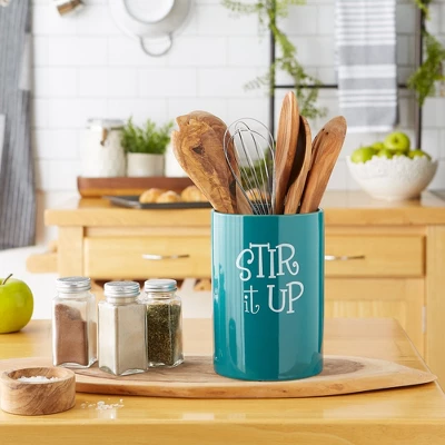 Design Imports Teal Stir It Up Ceramic Utensil Holder 4 Design Imports Teal Stir It Up Ceramic Utensil Holder - Image 2