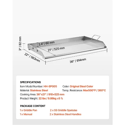 VEVOR Stainless Steel Griddle, 36x22 Inch Universal Flat Top Rectangular Plate, Gas Grill Griddle For BBQ Grill, Teppanyaki, Silver 9 VEVOR Stainless Steel Griddle, 36x22 Inch Universal Flat Top Rectangular Plate, Gas Grill Griddle For BBQ Grill, Teppanyaki, Silver - Image 7
