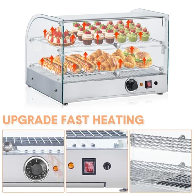 Food Warmer Display, 22" Commercial Pizza Warmer - 2-Tier Electric Countertop With Glass Door For Restaurant 4 Food Warmer Display, 22" Commercial Pizza Warmer - 2-Tier Electric Countertop With Glass Door For Restaurant - Image 2