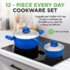 NutriChef 12pc Non-Stick Kitchen Cookware Set - Blue (NCCW12BLU)