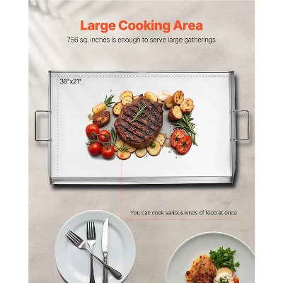VEVOR Stainless Steel Griddle, 36x22 Inch Universal Flat Top Rectangular Plate, Gas Grill Griddle For BBQ Grill, Teppanyaki, Silver 6 VEVOR Stainless Steel Griddle, 36x22 Inch Universal Flat Top Rectangular Plate, Gas Grill Griddle For BBQ Grill, Teppanyaki, Silver - Image 4