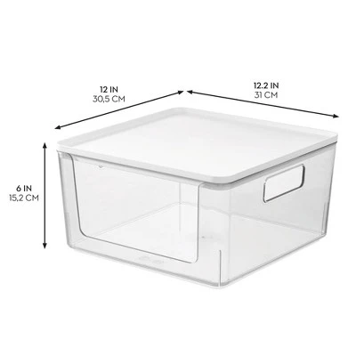 IDesign Stackable Open-Front Bins With Lid, Set Of 3, Clear/White 7 IDesign Stackable Open-Front Bins With Lid, Set Of 3, Clear/White - Image 5