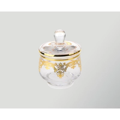 Classic Touch Glass Sugar Bowl With 24k Gold Artwork 3 Classic Touch Glass Sugar Bowl With 24k Gold Artwork