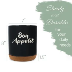 Elanze Designs Bon Appetit Chef Cooking Culinary Arts Ceramic Cork Bottom Black Large Capacity Utensil Holder Crock For Countertop Storage, Stylish &