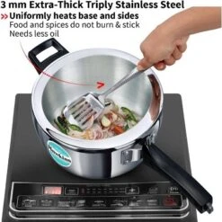 Hawkins 3.5L Triply Stainless Steel Pressure Cooker Inner Lid Cooker: Cool Touch Handle, 1-Year Warranty, Hand Wash