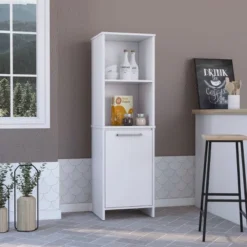 GlasFlength Kitchen Storage Kitchen Pantry Cabinet Tall Cabinet Freestanding Storage Cupboard For Dining Room, White, 15.74"*17.71"*59.29"